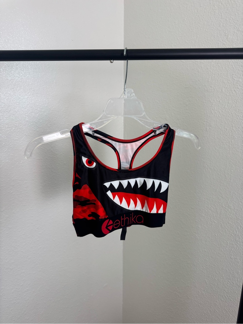 ethika Black, Red & White Shark Bite Sports Bra